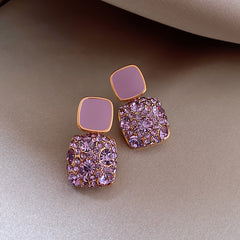 Shein- Rhinestone Decor Square Drop Earrings - S925 - Emberil