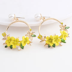 Pearl Decor Flower Hoop Drop Earrings