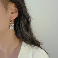 Crystal Floral Pearl Drop Earrings - Emberil