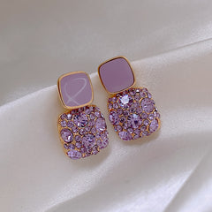 Shein- Rhinestone Decor Square Drop Earrings - S925 - Emberil