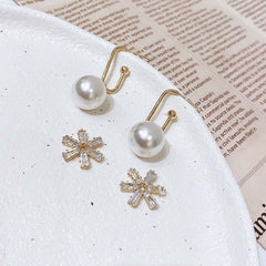 Crystal Floral Pearl Drop Earrings - Emberil