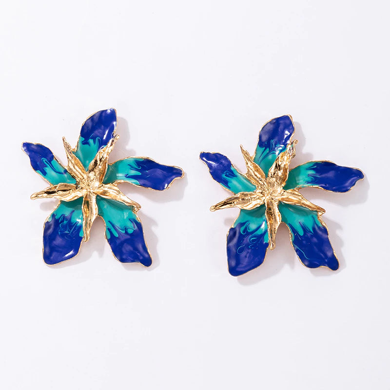 Blue Mariae Floral Statement Earrings - Emberil