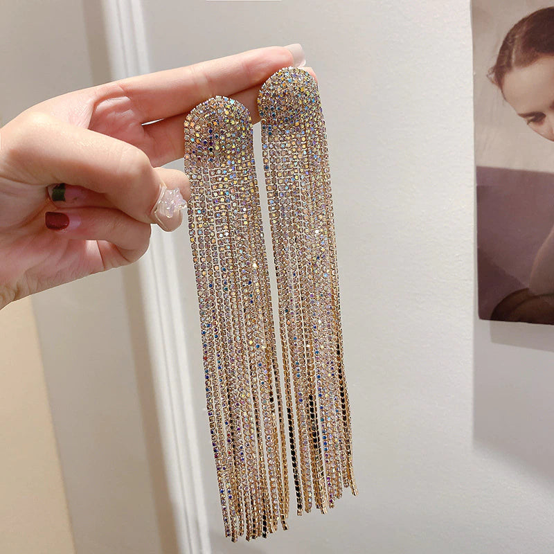 Luxury Fringed Crystal Long Tassel Earrings - Emberil