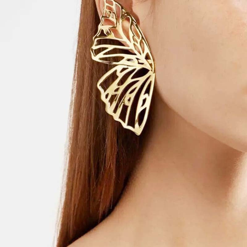 Gold Butterfly Wings Statement Earrings - Emberil