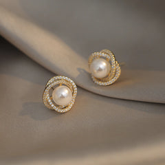 Spiral Pearl Stud Earrings S925 - Emberil