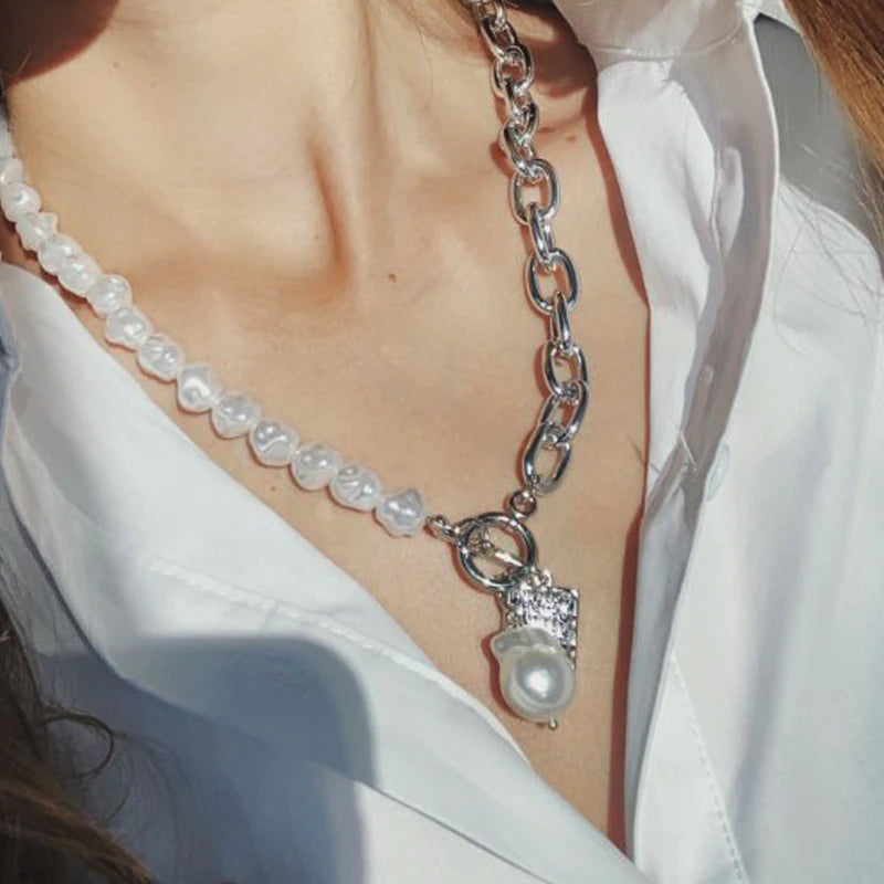 Pearl Angel Chain Necklace - Silver - Emberil