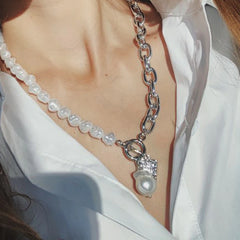 Pearl Angel Chain Necklace - Silver - Emberil