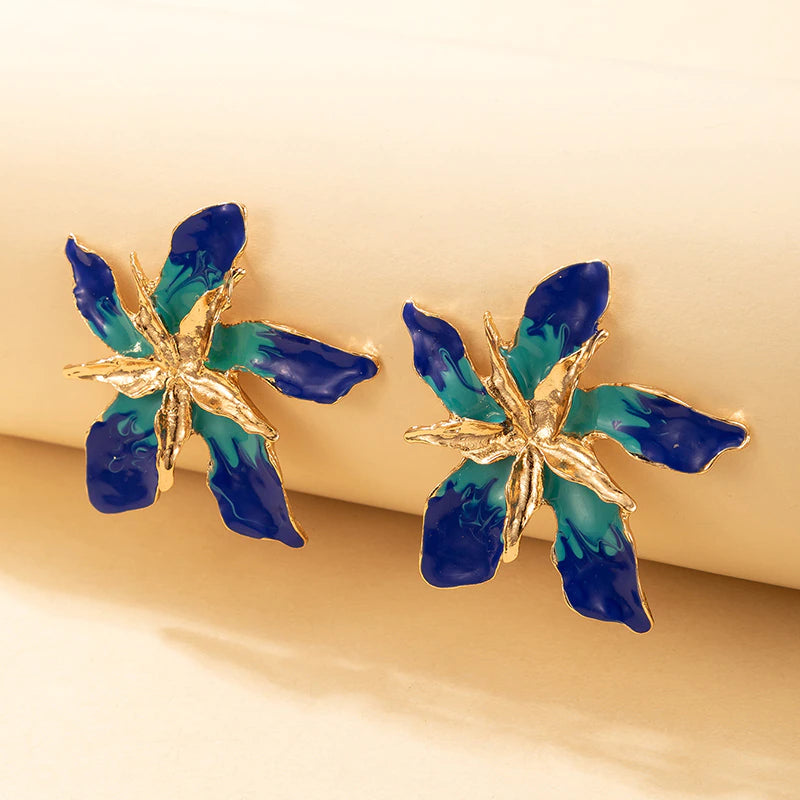 Blue Mariae Floral Statement Earrings - Emberil