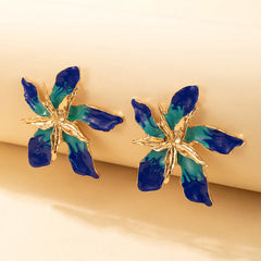 Blue Mariae Floral Statement Earrings - Emberil