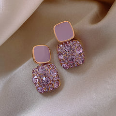 Shein- Rhinestone Decor Square Drop Earrings - S925 - Emberil