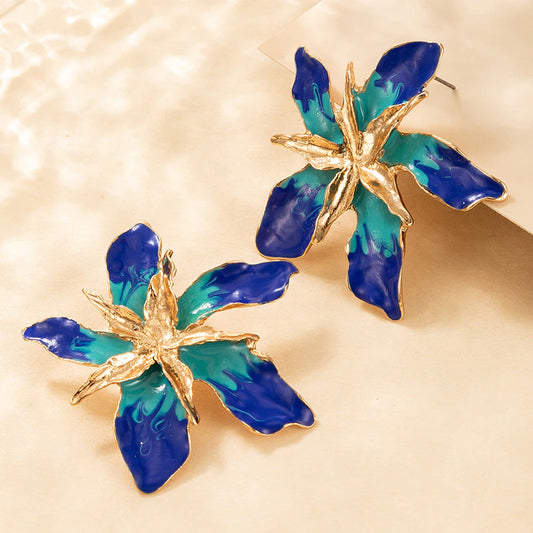 Blue Mariae Floral Statement Earrings - Emberil