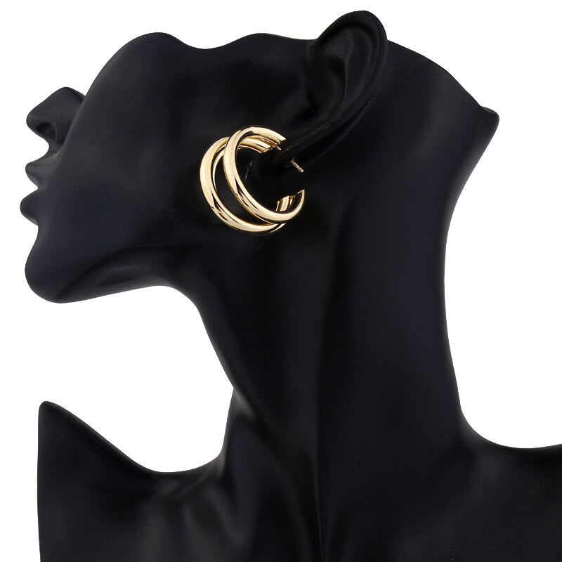 Triple Hoop Gold Statement Earrings - Emberil