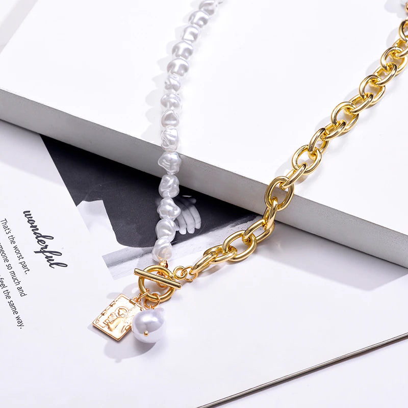 Pearl Angel Chain Necklace - Golden - Emberil