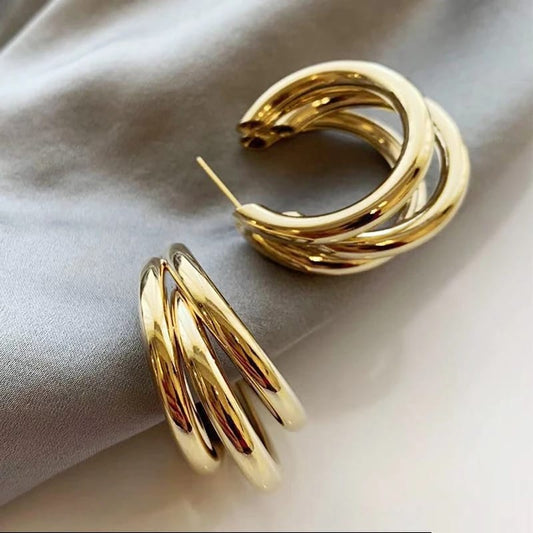 Triple Hoop Gold Statement Earrings - Emberil