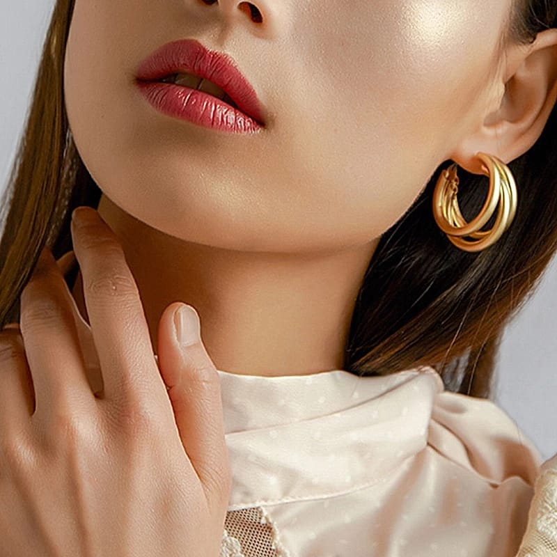 Triple Hoop Gold Statement Earrings - Emberil