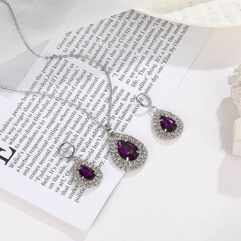 Luxury Amethyst Water Drop Necklace & Earrings Set - Emberil