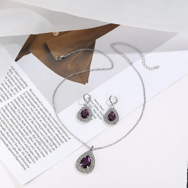 Luxury Amethyst Water Drop Necklace & Earrings Set - Emberil