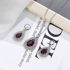 Luxury Amethyst Water Drop Necklace & Earrings Set - Emberil