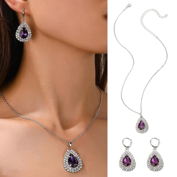 Luxury Amethyst Water Drop Necklace & Earrings Set - Emberil