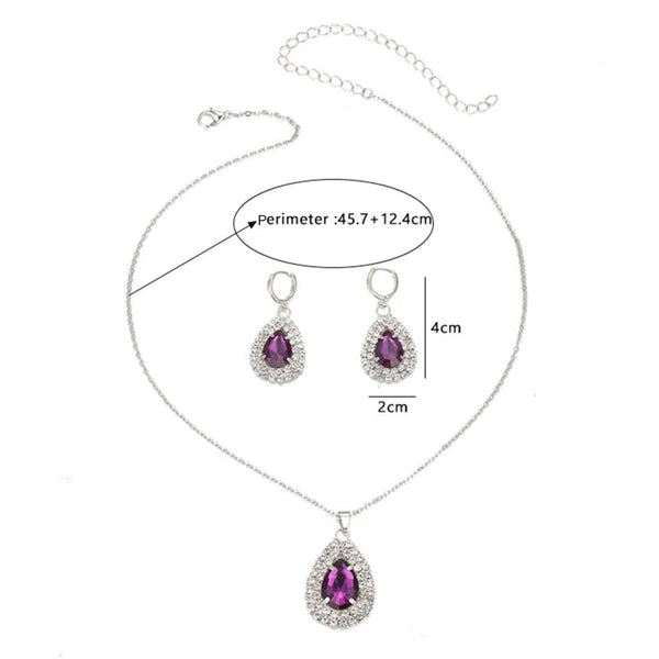 Luxury Amethyst Water Drop Necklace & Earrings Set - Emberil