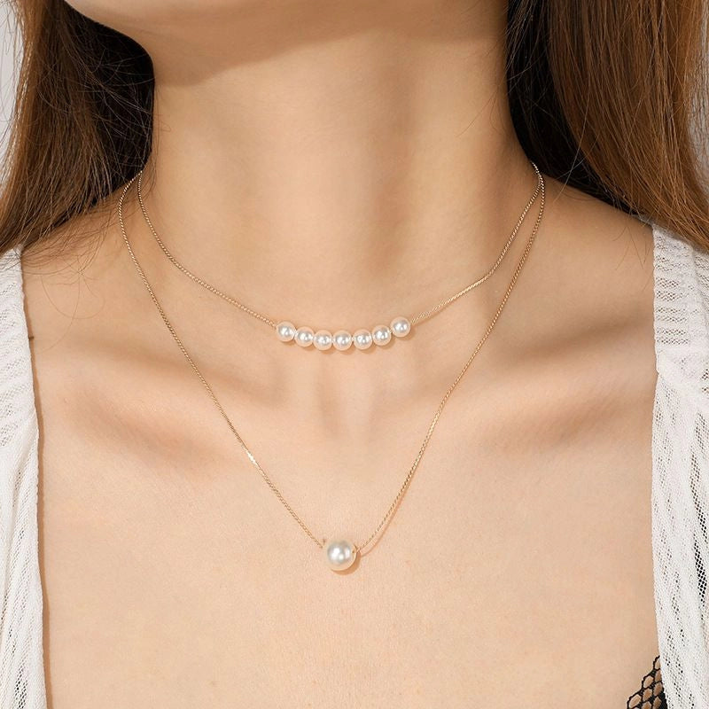 Double Layer Imitation Pearl Necklace - Emberil