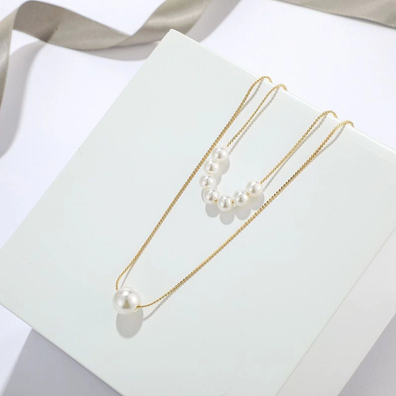 Double Layer Imitation Pearl Necklace - Emberil