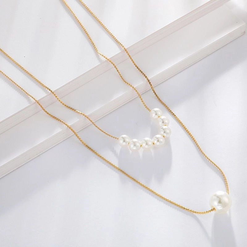 Double Layer Imitation Pearl Necklace - Emberil