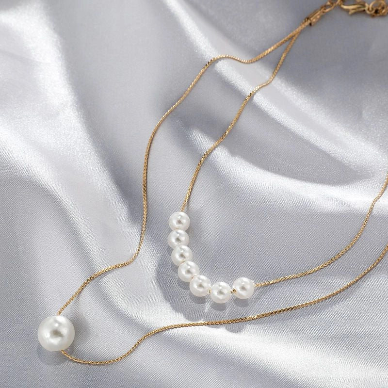 Double Layer Imitation Pearl Necklace - Emberil