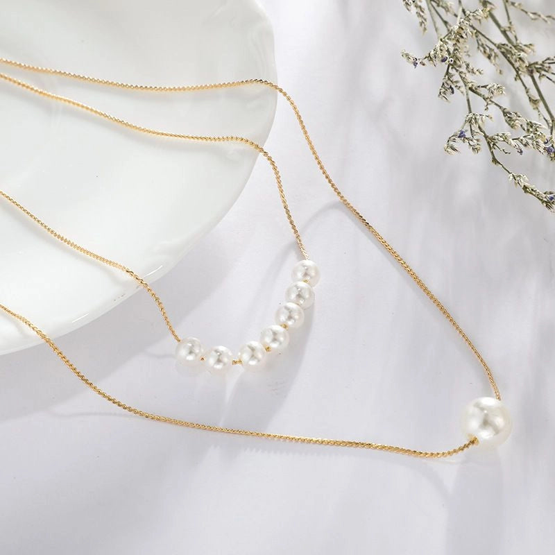 Double Layer Imitation Pearl Necklace - Emberil