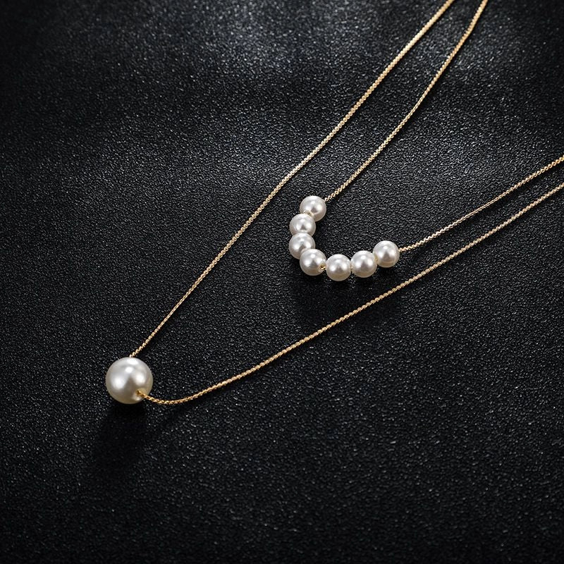 Double Layer Imitation Pearl Necklace - Emberil