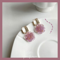 Tea Pink Rose Crystal Earrings