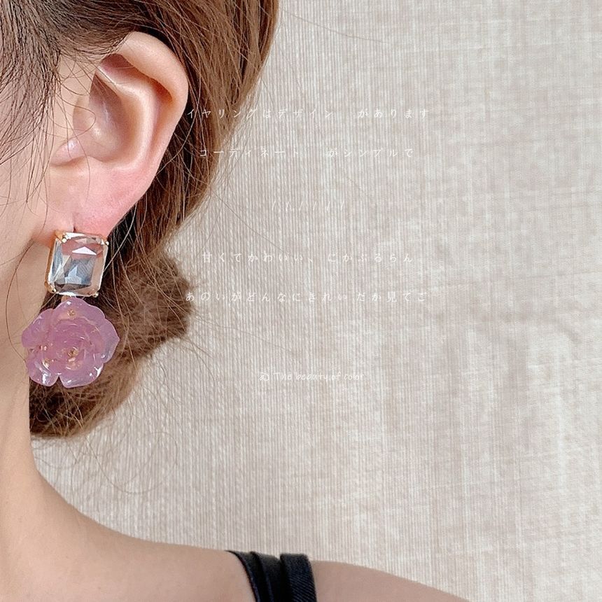 Tea Pink Rose Crystal Earrings