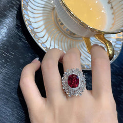 Luxury Red Cubic Flower S925 Ring - Emberil