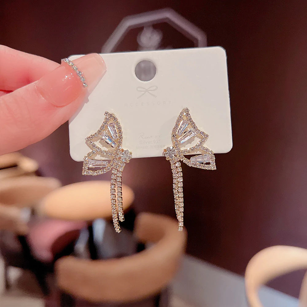 Crystal Zircon Butterfly Earrings - S925 - Emberil