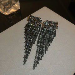 Black Luxury Crystal Drop Tassel Earrings - S925 (Limited Edition) - Emberil