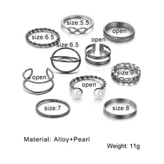 10 Pcs Pearl Twist Ring Set - Emberil