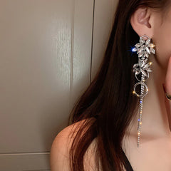 Luxury Crystal Floral Long Tassel Earrings - S925 - Emberil