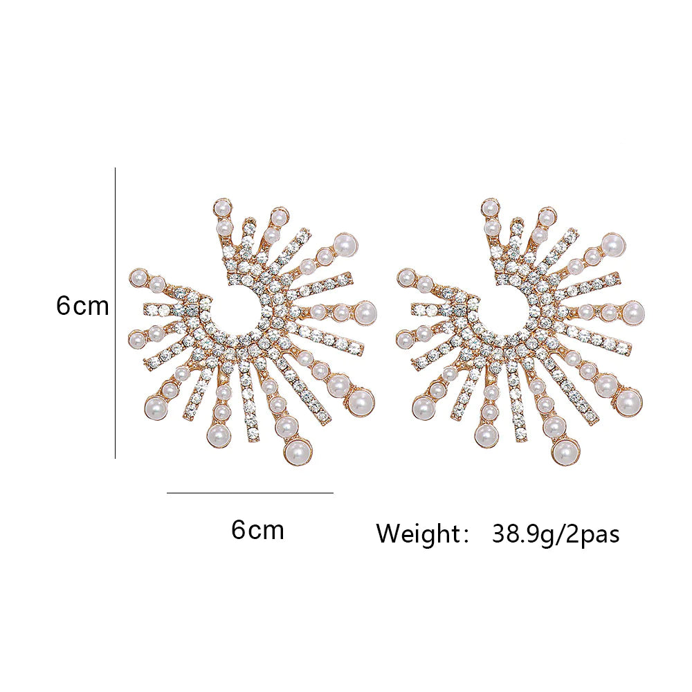 Fireworks Luxury Rhinestone Imitation Pearl Statement Earrings - S925 - Emberil