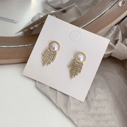 Pearl Drop Tassel S925 Earrings - Emberil