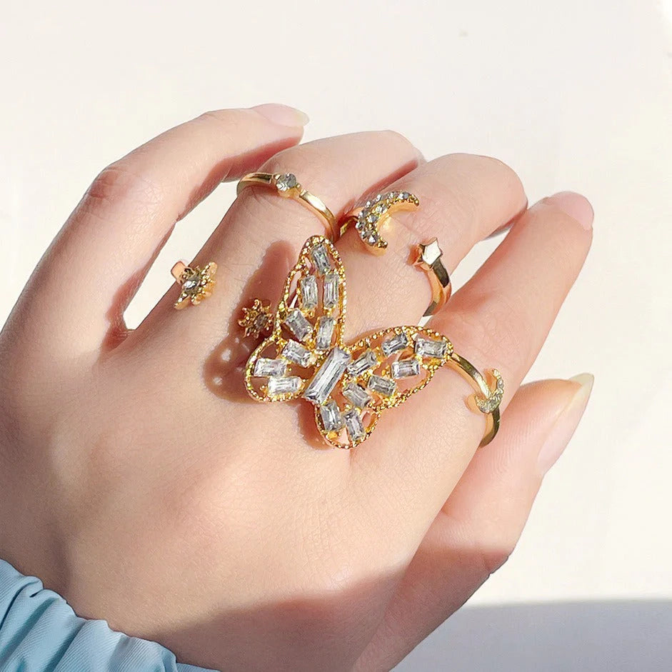 Butterfly Statement Ring Set - 5 Pcs - Emberil