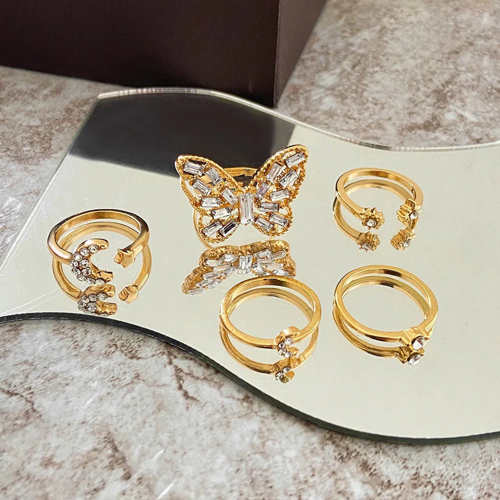 Butterfly Statement Ring Set - 5 Pcs - Emberil