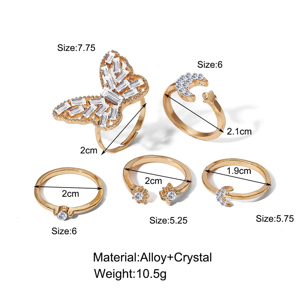 Butterfly Statement Ring Set - 5 Pcs - Emberil