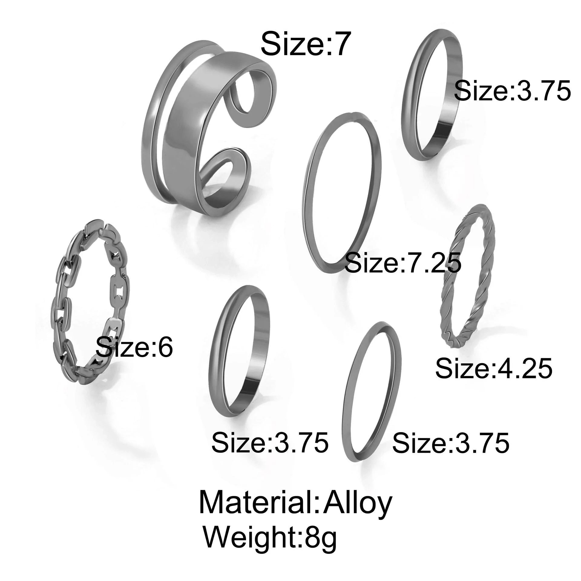 7Pcs Set Punk Black Rings - Emberil