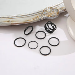 7Pcs Set Punk Black Rings - Emberil