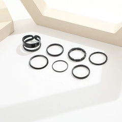 7Pcs Set Punk Black Rings - Emberil