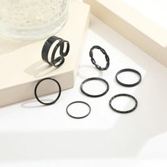 7Pcs Set Punk Black Rings - Emberil