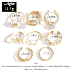 8 Pcs Golden Pearl Ring Set - Emberil