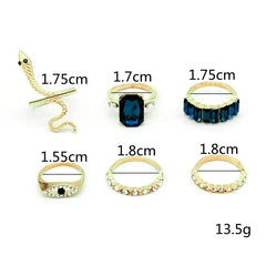 6 Pieces Blue Crystal Snake Ring Set - Emberil