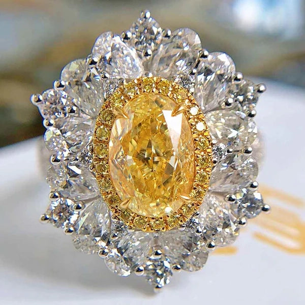 Garnet Luxury Big Yellow Citrine Zircon Crystal Adjustable Ring - S925 - Emberil