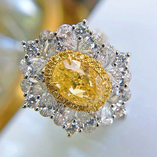 Garnet Luxury Big Yellow Citrine Zircon Crystal Adjustable Ring - S925 - Emberil